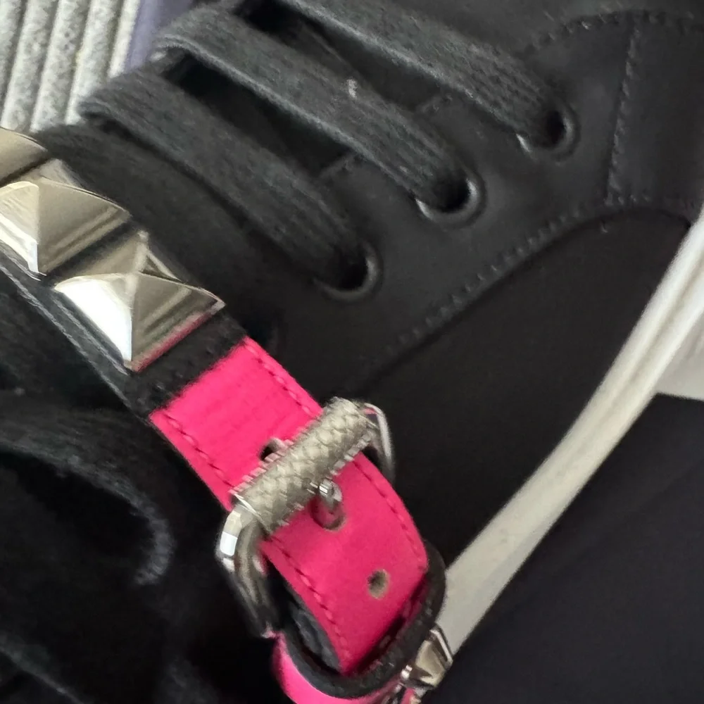 New 💯 Authentic Prada sneakers black white pink studded size 40